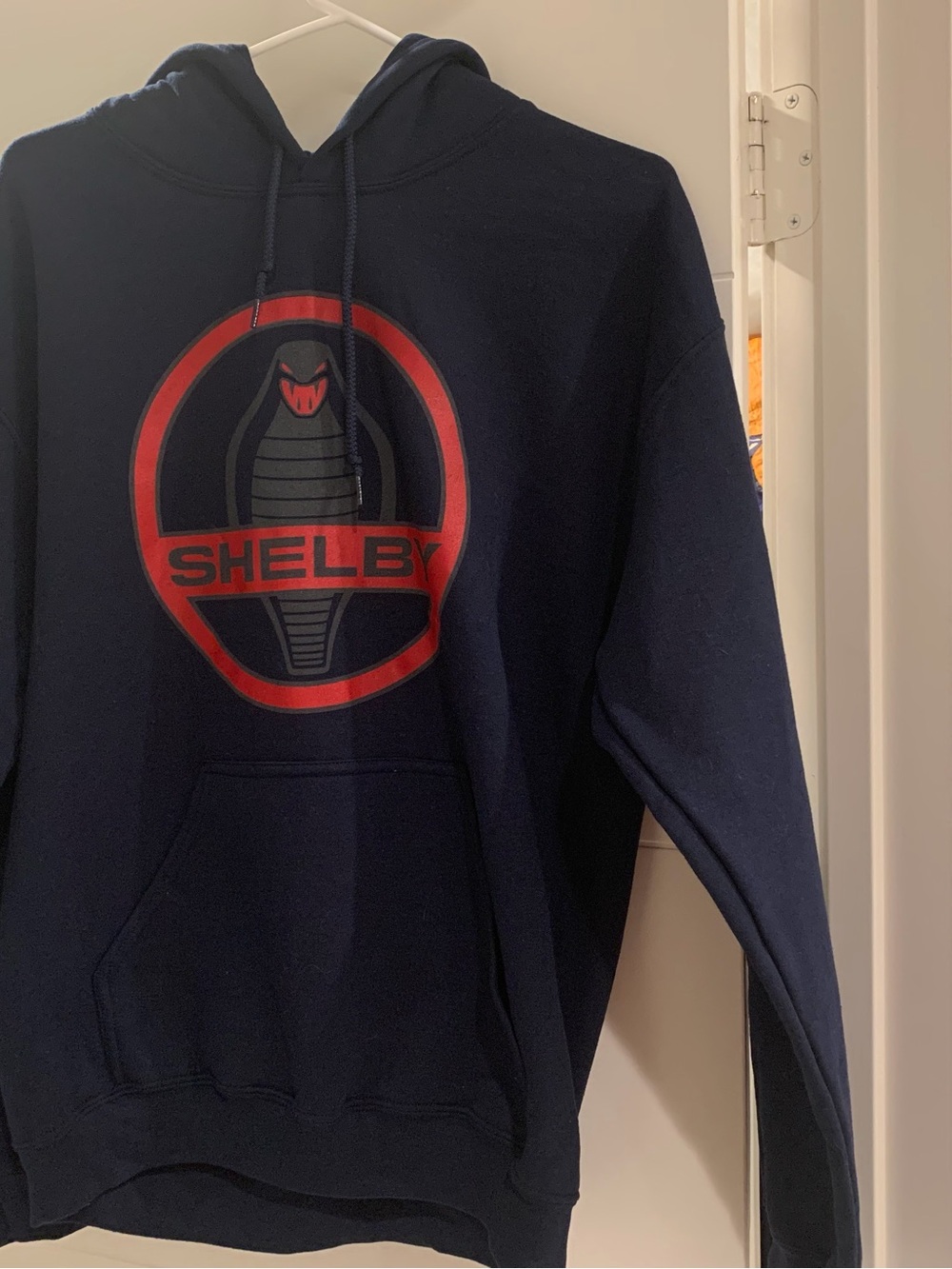 Shelby American Ford Navy Crewneck Hoodie with Red Cobra Emblem
